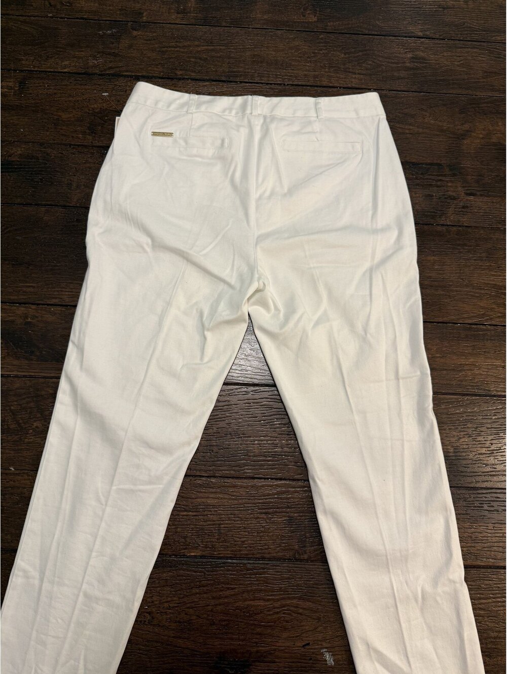 NWT Michael Michael Kors White Pants Women's 6 Slim Straight Trouser Gold Button